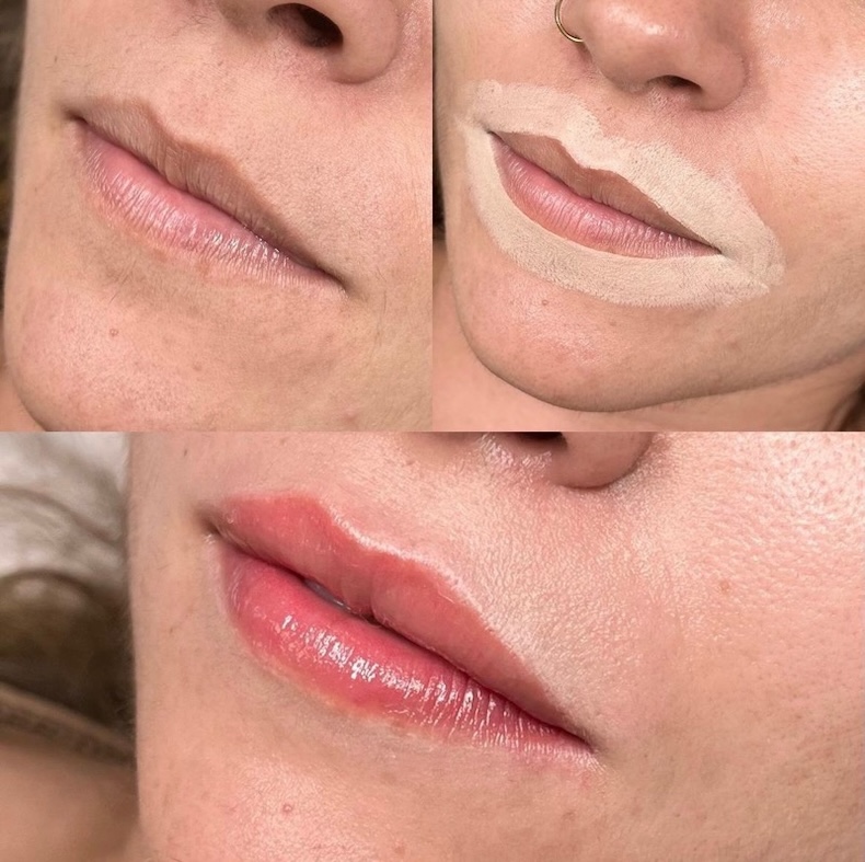 Lip blushing Before during after permanent makeup Loveland Co